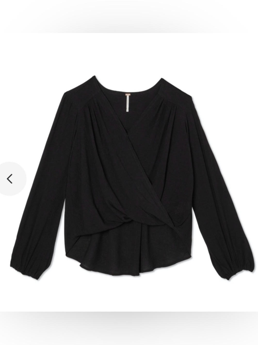 Free People Black Check On It draped wrap long sleeve blouse